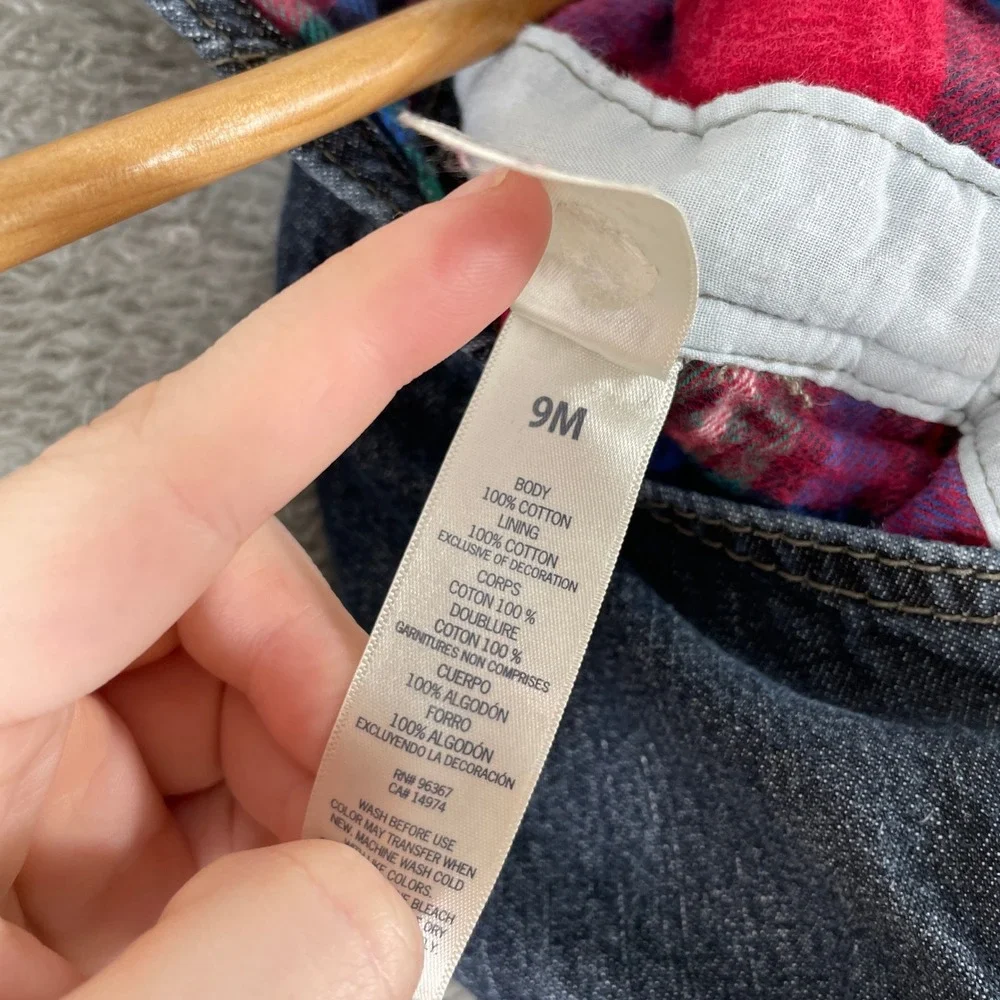 OshKosh B'gosh Denim Overalls Kids 9 Month Blue Flannel Lined Carpenter Workwear